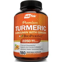 뉴트리플레어 커큐민 강황 2250mg NutriFlair Turmeric Curcumin with Ginger 180캡슐, 180정, 1개