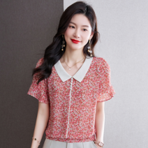 여름 반팔 블라우스 루즈핏 베이비돌 칼라 상의 빅 사이즈 패션 코디