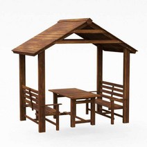 원목파고라 원두막만들기 펜션 데크 그늘막 가제보, 250x145x245cm 로즈우드 테이블+의자