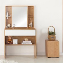 송송 거울수납 자취방화장대 의자세트 800 40대화장대, 오크