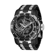 Invicta Marvel 남성용 48mm 프로 다이버 스쿠버 블랙 팬서 블랙 실버 투톤 쿼츠 스테인리스 스틸 팔찌 시계 다이버 쿼츠 무브먼트
