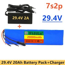 전동킥보드 배터리 24v 16800mah 7s2p 18650 리튬 이온 충전식 29.4v 16800mah 전기 자전거 브레이크 밸런스 스쿠터 29.4v 2a 충전기, 검은색