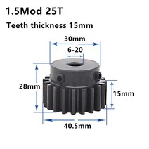 마이터기어 1.5M 25T 26T 고주파 흑색 스퍼 기어 피니언 톱니 너비 15mm 1.5mod 랙 보어 6-20mm, 01 26 Teeth_10 14-5x2.3 keyway