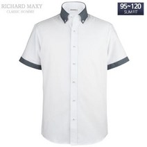 리차드막시 [슬림] 반팔 클래릭 화이트솔리드 남자캐주얼 슬림핏 와이셔츠 95-120 빅사이즈 - SMA6251