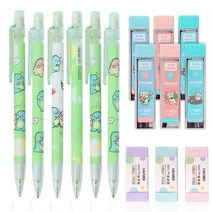 NSJDDWN 아동용 귀여운 샤프 세트 0.5mm 일본 카와이 연필 6개 튜브 리필 지우개 3개 쓰기 드로잉 스케치용 학용품 USA 미국, Green