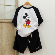 미키 나그랑 루즈핏 반팔 반바지 프린팅 트레이닝세트 홈웨어