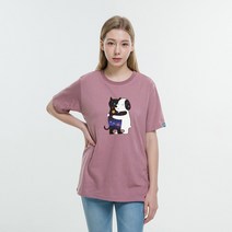 클로니아 포옹하는 강아지 라운드 면 반팔 티셔츠 ES3T39