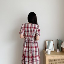 치코엘라 ㅡ 레미듀 체크 반팔 롱원피스