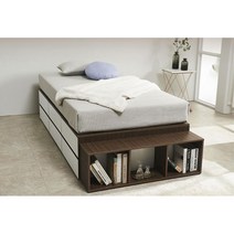 헤드없는 발판책장 슈퍼싱글서랍침대 프레임 원룸 DIY, 월넛화이트