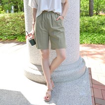 데일리앤 센더 여자 밴딩 린넨 반바지 4부팬츠