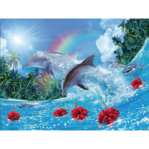 오션월드 돌고래 DIY 디지털 회화 핸드페인팅 5D 다이아몬드 자수화 큐빅 십자수 홈침실 장식 모던 벽면 인테리어 그림 (무테) LL01, 50x70cm, F