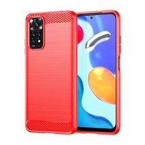 샤오미 노트 11 용 충격방지 유연한 TPU 탄소 섬유 브러시드 케이스 Xiaomi Redmi Note 11S Pro + Plus 5G 글로벌 커버, Red, 레드