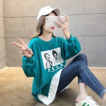 봄빛 루즈핏 프린팅 두겹 맨투맨 박시 티셔츠 70567