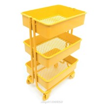 mini trolley floor storage rack with 바퀴 인형 집 미니어처 가구 선반 책장 디스플레이 장식 a08 21 dropship, 노란색