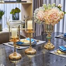 Z3JC 심플하고 럭셔리 골드 촛대 장식 결혼식 촬영 소품 가정용 식탁 빈티지 촛대, 스몰 + 미디엄 + 골드 화병 꽃과 함께