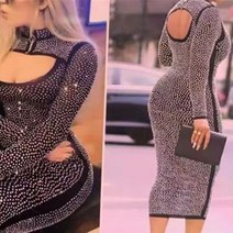 CHINA 블랙 반짝이 가슴 파임 원피스 드레스 시스룩