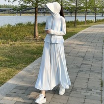 FANSYLI 여자 래쉬가드 여름 자외선 차단 롱 코트 비치웨어 2A16, 블루