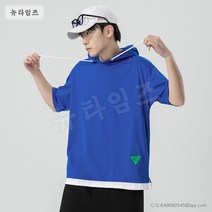 후드 반팔 티셔츠 남 무지 루즈핏 티셔츠 T-shirt 1S403