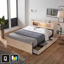 장인가구 스텔라 LED 편백나무원목 3서랍 수납침대Q_포켓매트, 내츄럴그레이