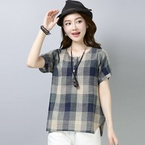 여성 라운드 티 반팔 셔츠 빅사이즈 면 린넨 마 if25