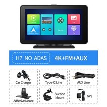 카플레이모니터 7 인치 4K 자동차 DVR 카플레이 무선 유선 안드로이드 오토 ADAS 대시보드 와이파이 블루투스 AUX 대시캠 GPS 후방 카메라 동영상 레코더 Android, ADAS AUX TYPE-C+64G
