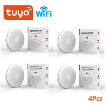 화재 경보기 연기 감지기 수신기 Tuya와이파이 및 일산화탄소 듀얼 모델 스마트 홈 경보 보안 보호 센서 호텔 주방용, 4Pieces