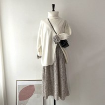 A라인 허리 끈 벨트 호피 레오파드 루즈핏 롱 레이어드 원피스 2컬러