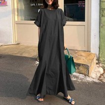 여성 여름 Sundress 우아한 짧은 소매 느슨한 일반 코튼 긴 맥시 드레스 캐주얼 프릴 로브 팜므 오버사이즈