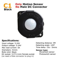 iot스위치 모션 센서 조명 스위치 12V PIR 24V 5V 움직임 감지기 타이머 적외선 자동 ON OFF 라이트 야외, [03] 5V, [05] C1 Black