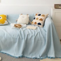 SKANDSALO 쇼파 패드 6인용 천커버 가죽갈이 돌쇼파 매트 천갈이, 그리드 블루_230 x 340cm