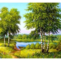 호숫가의 풍경 (캔버스) 보석십자수 40x50, 단품, 상세페이지 참조
