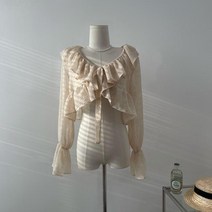여름 하라주쿠 프릴 긴 소매 자르기 블라우스 아웃웨어 프릴 sun-proof 시폰
