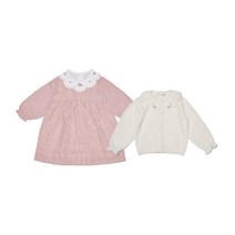[밍크뮤]SC 2종세트 퓨어체크카라원피스+자수카라니트가디건 (33A1240001)백일돌잔치선물