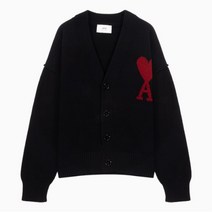 [아미] (당일) 23FW 인타르시아 로고 블랙 울 브이넥 가디건 BFUKC0060180
