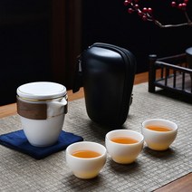 [바보사랑] 차생활 휴대용 다기세트 3인 도자기 백자 찻잔, 상세 설명 참조