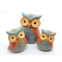 푸른 부엉이 3P 세트도자기/소품/인테리어/집들이, 상세페이지 참조