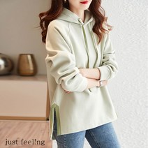 just feel!ng 봄가을 심플 후드 맨투맨 옆트임 사각선 티셔츠 캐주얼 후드티