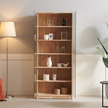 해브퍼니처 캐빈 삼나무 장식장(대) 오픈형 강화유리 도어 선반장 책장, 네추럴