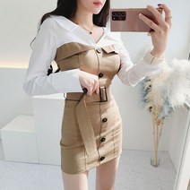 비니케이즈 슬림핏 가을 트렌치 미니 벨트세트 원피스 2컬러