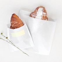 [핸즈픽] 식품 포장봉투(화이트/크라프트) 100장 U자형 코팅 빵봉투 도넛 쿠키 만두 호떡 고로케 와플 스콘 베이글 포장 종이 노루지, 화이트(30g), 100개입