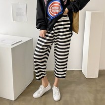 쏘쭌 편안한 배기바지 루즈핏 빠삐용 몸빼 스트라이프 단가라 밴딩 팬츠 바지