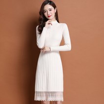 Momolatti 여성용 하트 단추 렌틀 골지 기모 니트 원피스