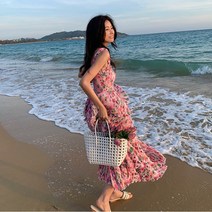 봄여름 꽃 프린트 스판 셔링 바캉스 원피스 스커트 나시 비치 롱스커트