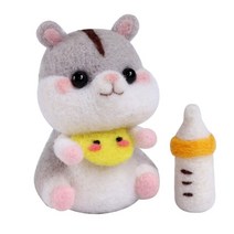 귀여운 동물 햄스터 양모 펠트 인형 공예 수제 수제 DIY 미완성 된 찌그러진 니트 패키지 바늘 재료 가방, 햄스터 앉아 아기 병 131, 1개