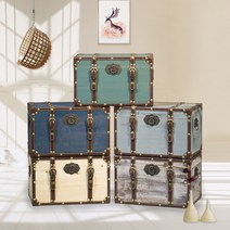 빈티지 나무상자 영국 엔틱가구 유럽 보물상자 레트로인테리어 소품 뚜껑있는수납함, 큰 크기  50x30x30cm, 나무색