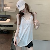 봄 여름 홀터넥 니트 탱크탑 크롭 트임 2022 그물 레드 중공업 체인 사이드 슬