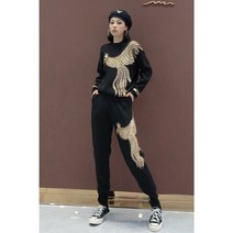 여성 명품스타일 벨벳 트레이닝복 편안한 슬림핏 나들이복 상하의 세트