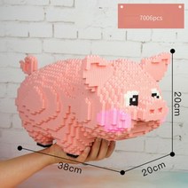 꽃다발 베어브릭 곰돌이 키덜트 레고 블럭 대형 고난도 친구선물, 핑크 피그