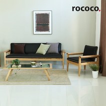 로코코 핀율RE 카우 천연면피가죽 1+3인 원목소파, 빈티지데님