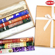 HEM 인센스 스틱 홀더 세트 집들이선물 6가지 향기 인도향, 찬단+프레셔스 라벤더, 덮개형, 레인 포레스트